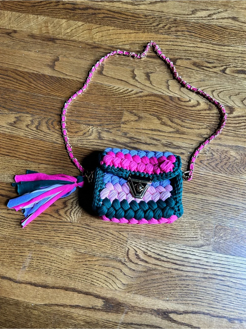 Handmade Colorful Crochet Crossbody Purse Pink, Blue, Lavender, Teal w/ tassel